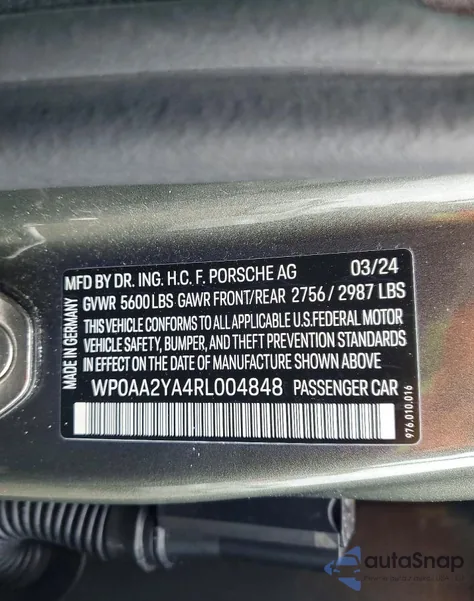 2024 Porsche Panamera Base from USA, damaged, VIN WP0AA2YA4RL004848